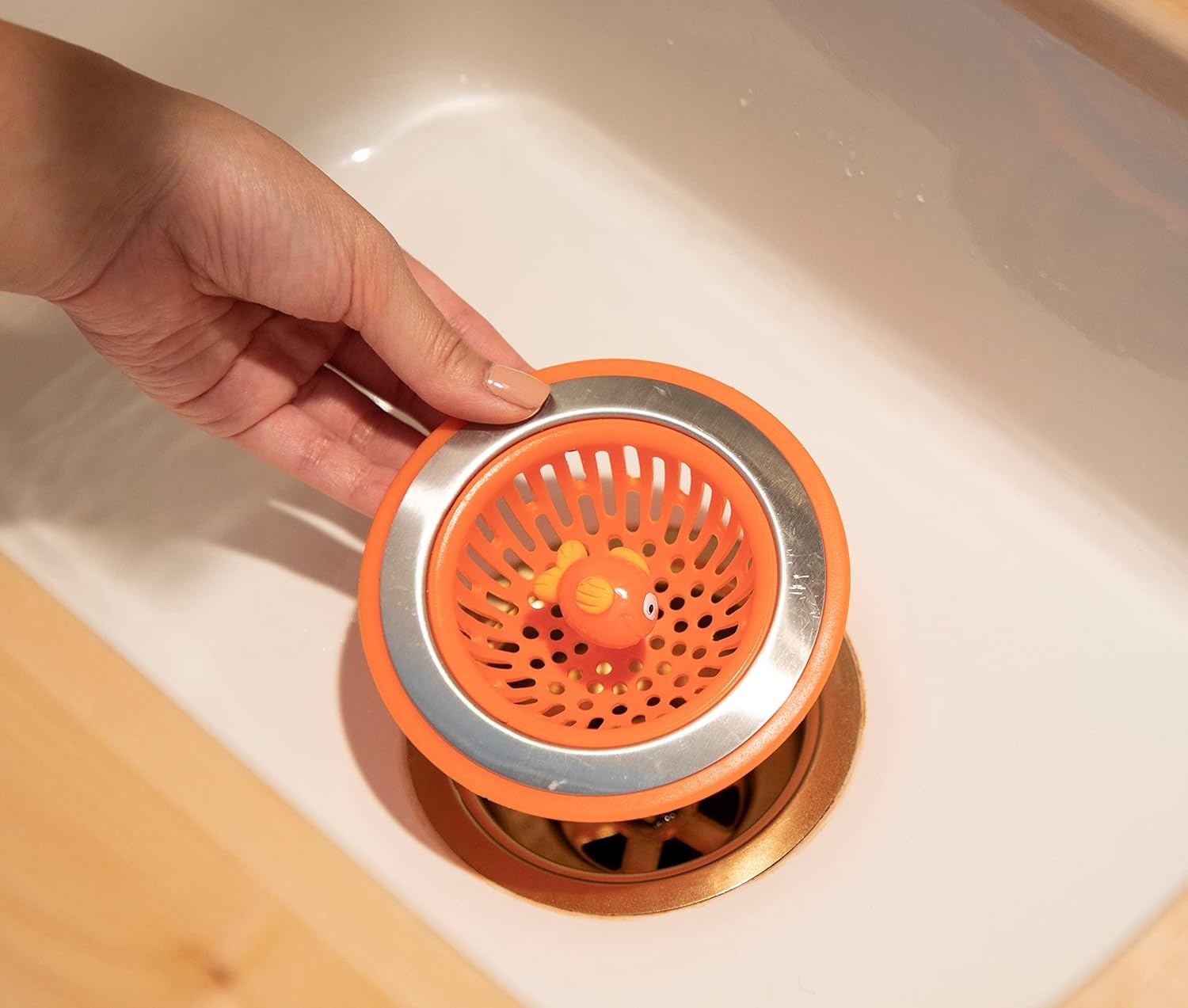 image:imageJoie Doodle Doo Kitchen Sink Strainer Basket Fits All Standard Sinks Stainless Steel Cute Garbage Disposal Drain Cover 45Inch Red RoosterFish 45