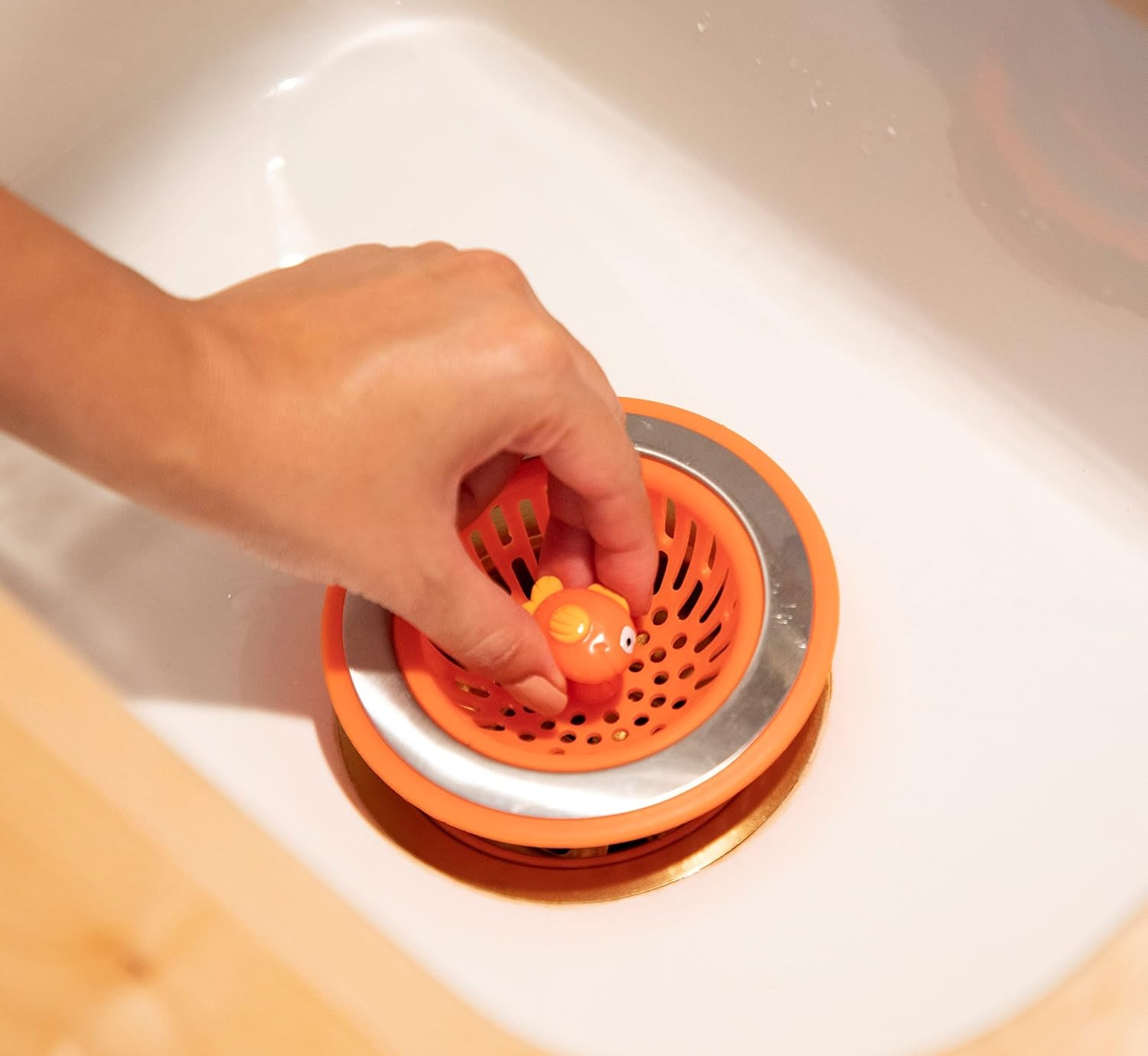 image:imageJoie Doodle Doo Kitchen Sink Strainer Basket Fits All Standard Sinks Stainless Steel Cute Garbage Disposal Drain Cover 45Inch Red RoosterFish 45