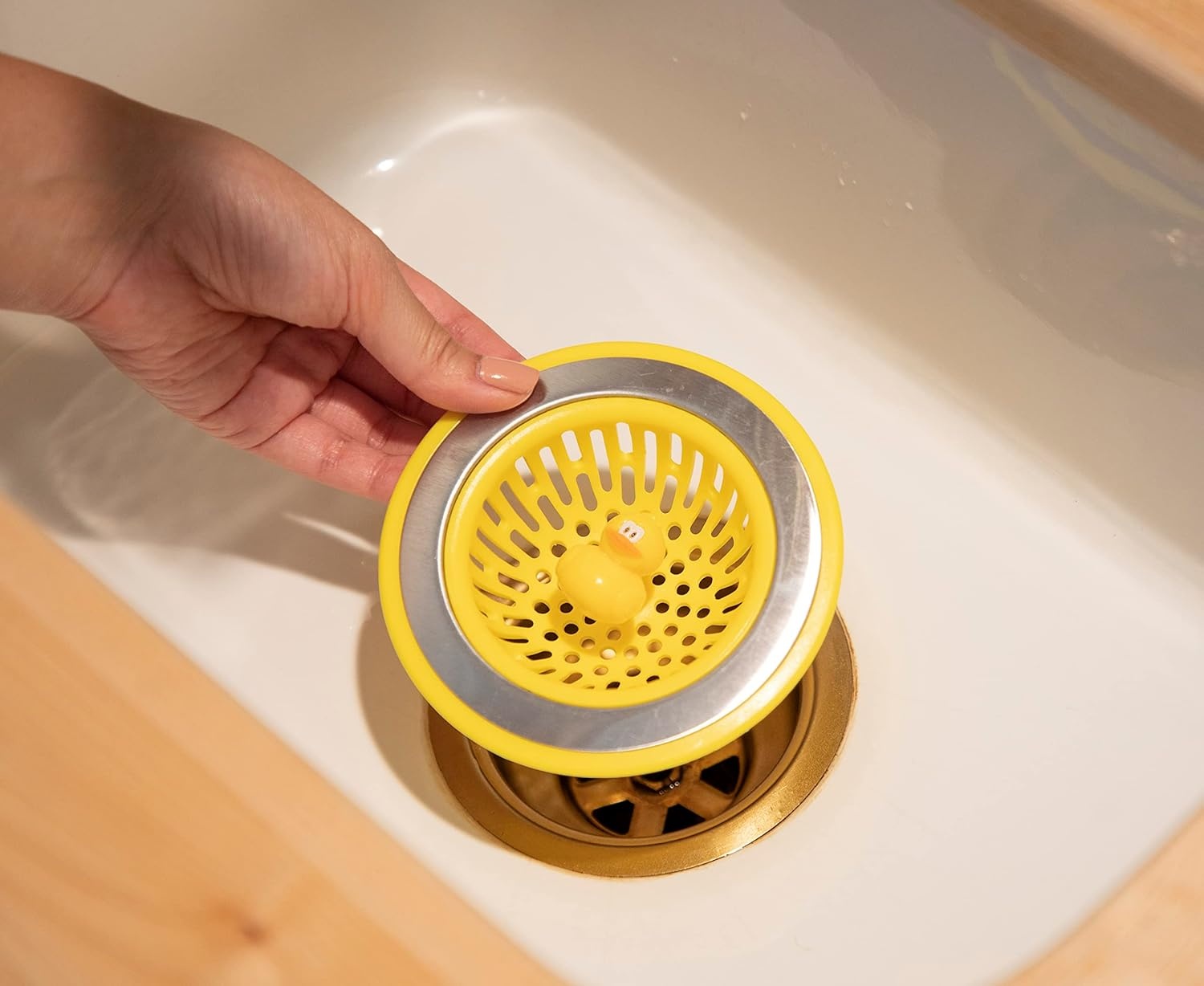 image:imageJoie Doodle Doo Kitchen Sink Strainer Basket Fits All Standard Sinks Stainless Steel Cute Garbage Disposal Drain Cover 45Inch Red RoosterQuack 45