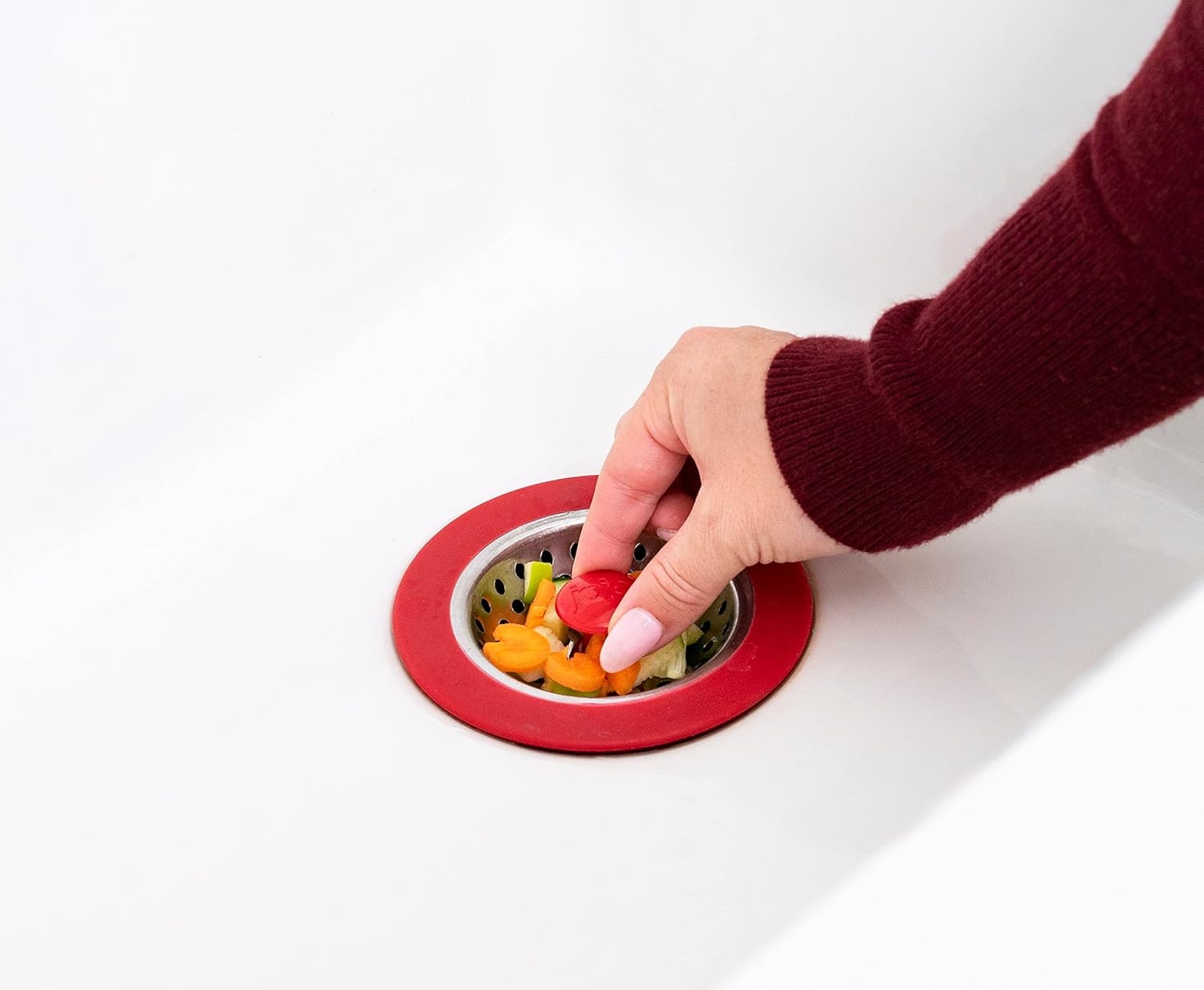 image:imageJoie Doodle Doo Kitchen Sink Strainer Basket Fits All Standard Sinks Stainless Steel Cute Garbage Disposal Drain Cover 45Inch Red RoosterRed or Black 45