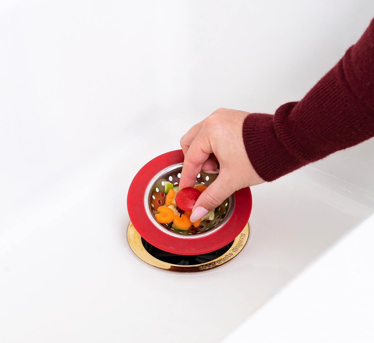 image:imageJoie Doodle Doo Kitchen Sink Strainer Basket Fits All Standard Sinks Stainless Steel Cute Garbage Disposal Drain Cover 45Inch Red RoosterRed or Black 45