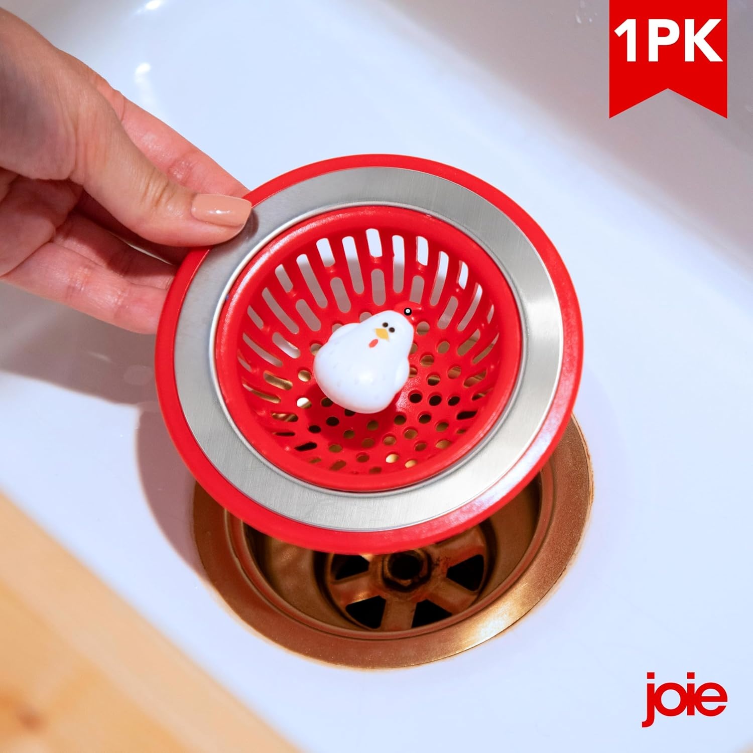 image:imageJoie Doodle Doo Kitchen Sink Strainer Basket Fits All Standard Sinks Stainless Steel Cute Garbage Disposal Drain Cover 45Inch Red RoosterRooster 45