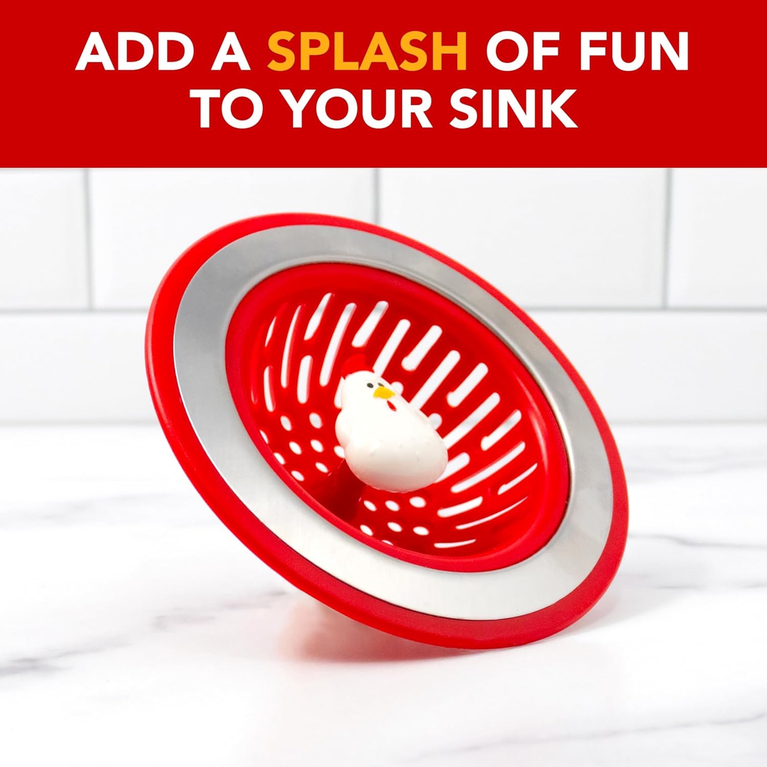 image:imageJoie Doodle Doo Kitchen Sink Strainer Basket Fits All Standard Sinks Stainless Steel Cute Garbage Disposal Drain Cover 45Inch Red RoosterRooster 45
