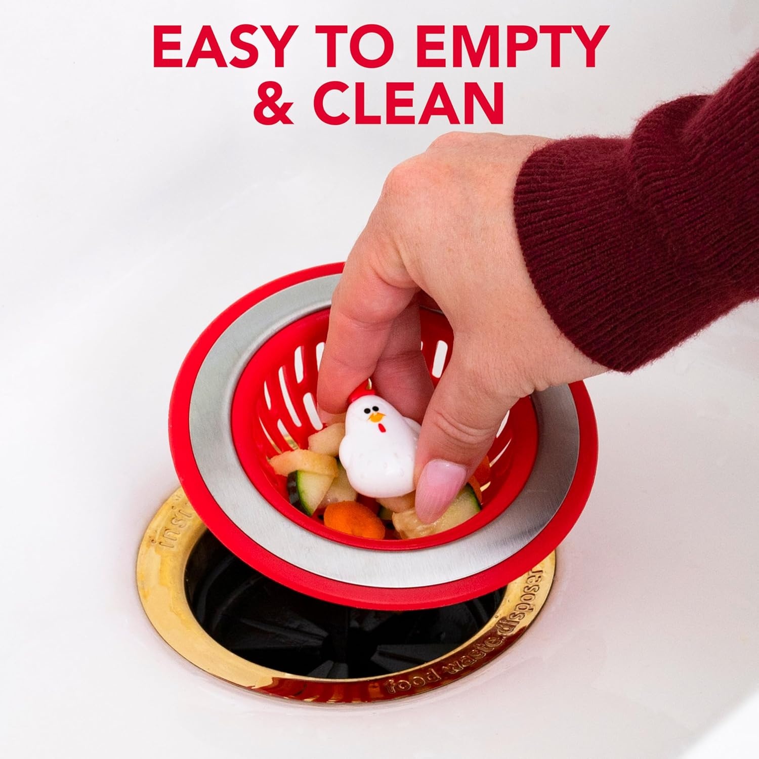image:imageJoie Doodle Doo Kitchen Sink Strainer Basket Fits All Standard Sinks Stainless Steel Cute Garbage Disposal Drain Cover 45Inch Red RoosterRooster 45