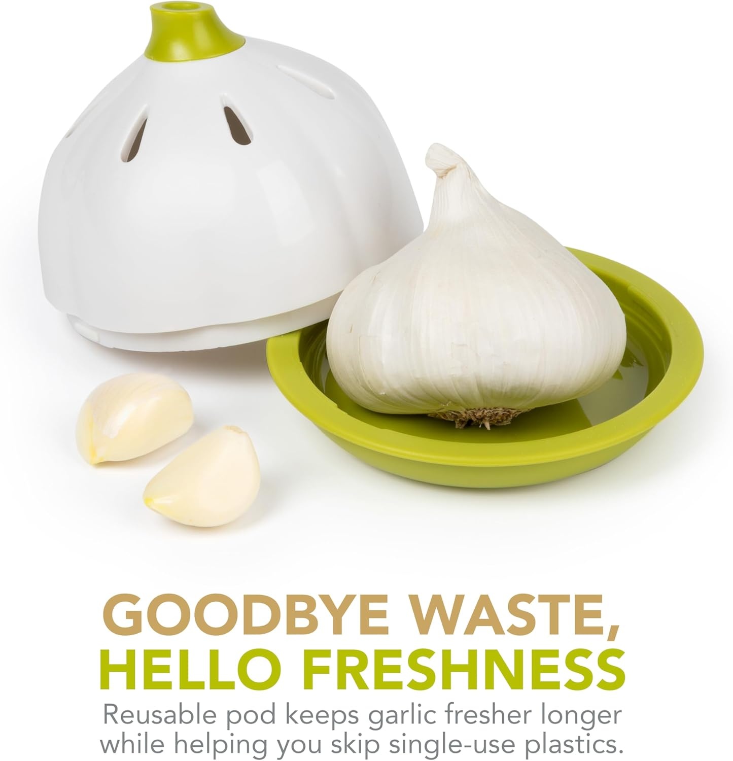 image:imageJoie Garlic Keeper Vented Pod Saver for Firm Fresh and Odorless Storage Holds Full Head or Leftover Cloves Twist to Lock Container Compact Design for Counter BPAFreeGarlic Plastic Pod
