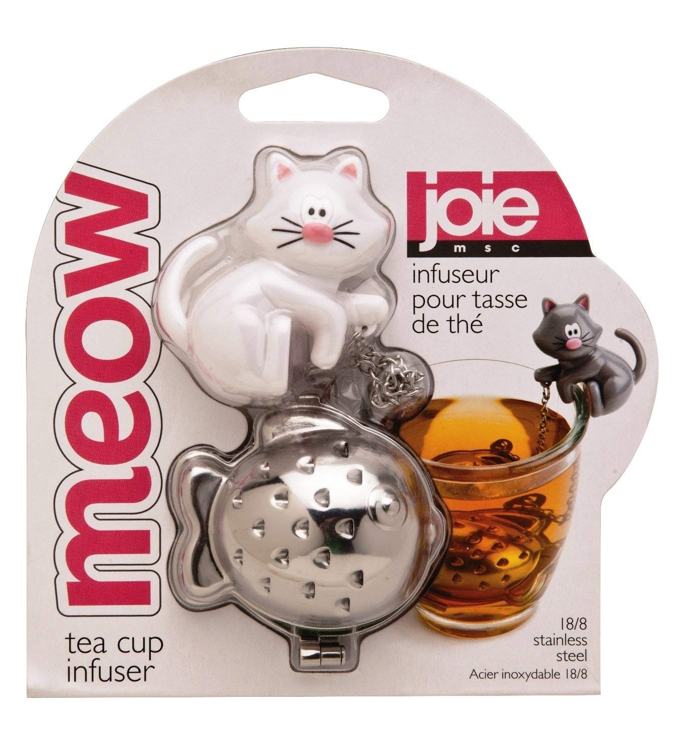 image:imageJoie Meow Tea Ball Infuser Steep and Strain Loose Leaf Tea Securely Sits on Side of Mug Cute Cat Design Stainless Steel BPAFree Colors May Vary