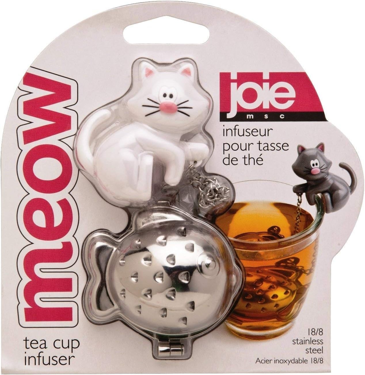 image:imageJoie Meow Tea Ball Infuser Steep and Strain Loose Leaf Tea Securely Sits on Side of Mug Cute Cat Design Stainless Steel BPAFree Colors May Vary