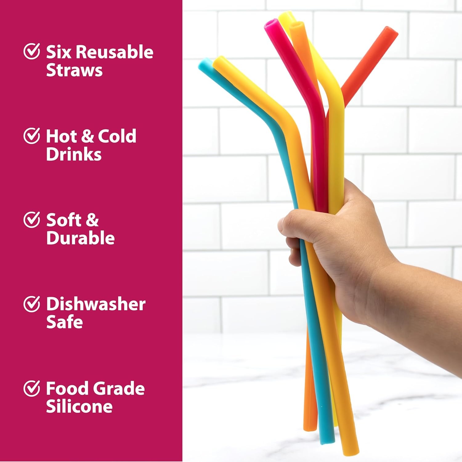 image:imageJoie Silicone Straws with Cleaning Brush Set of 6 Rainbow Color AssortmentRainbow Color Assortment