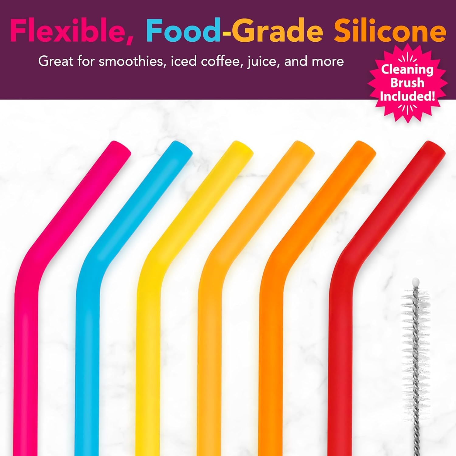 image:imageJoie Silicone Straws with Cleaning Brush Set of 6 Rainbow Color AssortmentRainbow Color Assortment