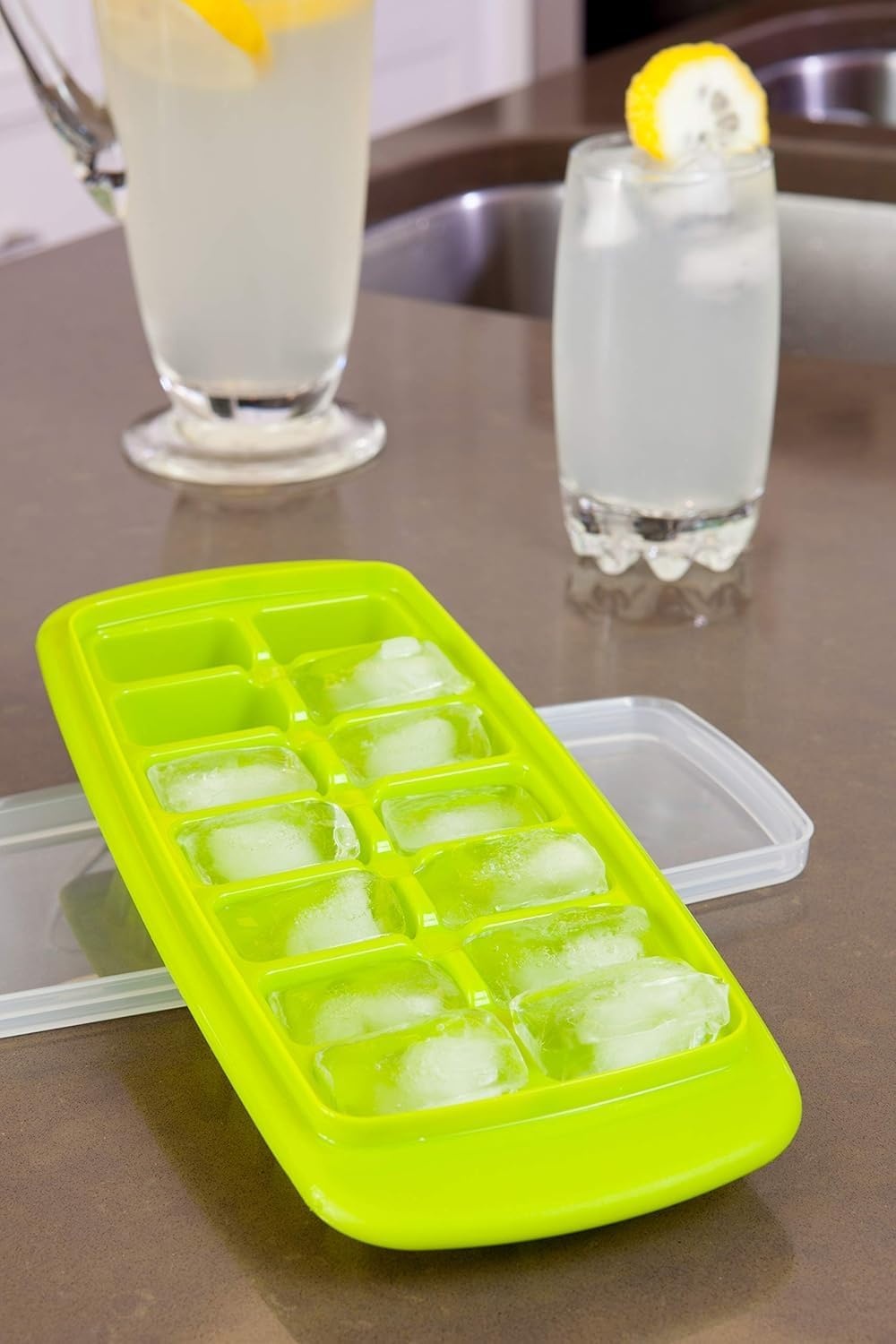 image:imageJoie Standard Ice Cube Tray Covered and Stackable NoSpill Removable Lid Pop Open Door for Easy Refills Keeps Ice Fresh Freezer Durable Dishwasher Safe Colors May VaryStandard