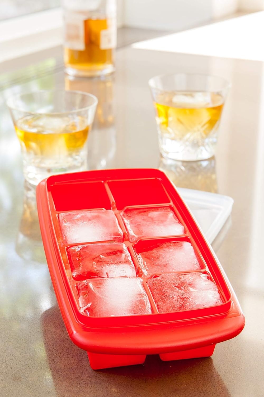 image:imageJoie Standard Ice Cube Tray Covered and Stackable NoSpill Removable Lid Pop Open Door for Easy Refills Keeps Ice Fresh Freezer Durable Dishwasher Safe Colors May VaryExtra Large