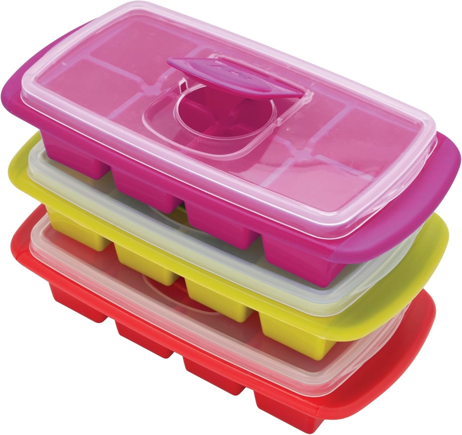 image:imageJoie Standard Ice Cube Tray Covered and Stackable NoSpill Removable Lid Pop Open Door for Easy Refills Keeps Ice Fresh Freezer Durable Dishwasher Safe Colors May VaryExtra Large