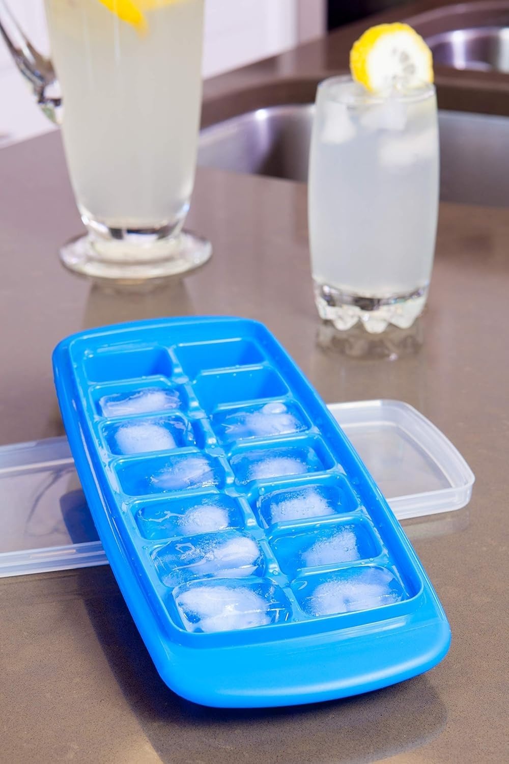 image:imageJoie Standard Ice Cube Tray Covered and Stackable NoSpill Removable Lid Pop Open Door for Easy Refills Keeps Ice Fresh Freezer Durable Dishwasher Safe Colors May VaryStandard