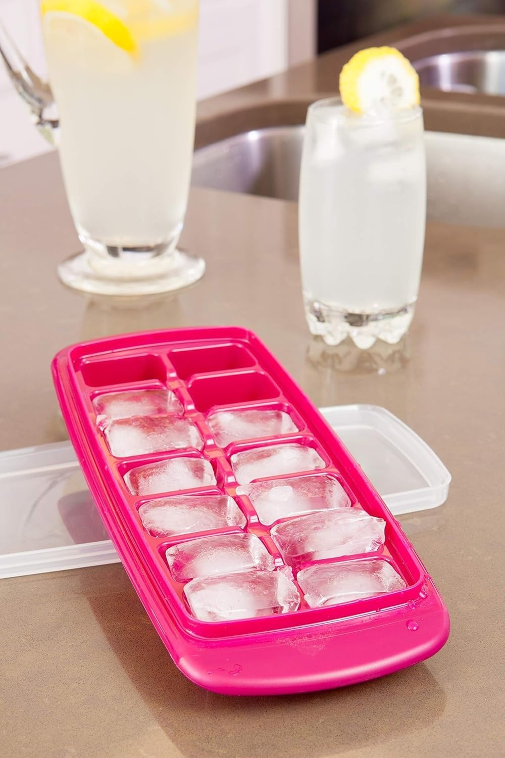 image:imageJoie Standard Ice Cube Tray Covered and Stackable NoSpill Removable Lid Pop Open Door for Easy Refills Keeps Ice Fresh Freezer Durable Dishwasher Safe Colors May VaryStandard