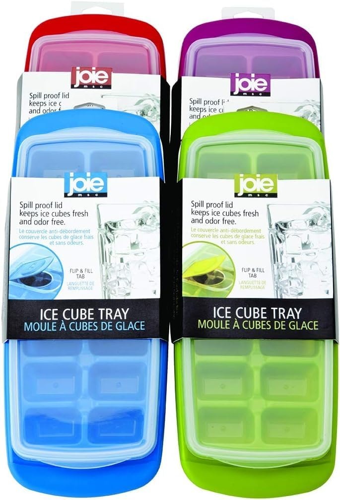 image:imageJoie Standard Ice Cube Tray Covered and Stackable NoSpill Removable Lid Pop Open Door for Easy Refills Keeps Ice Fresh Freezer Durable Dishwasher Safe Colors May VaryStandard