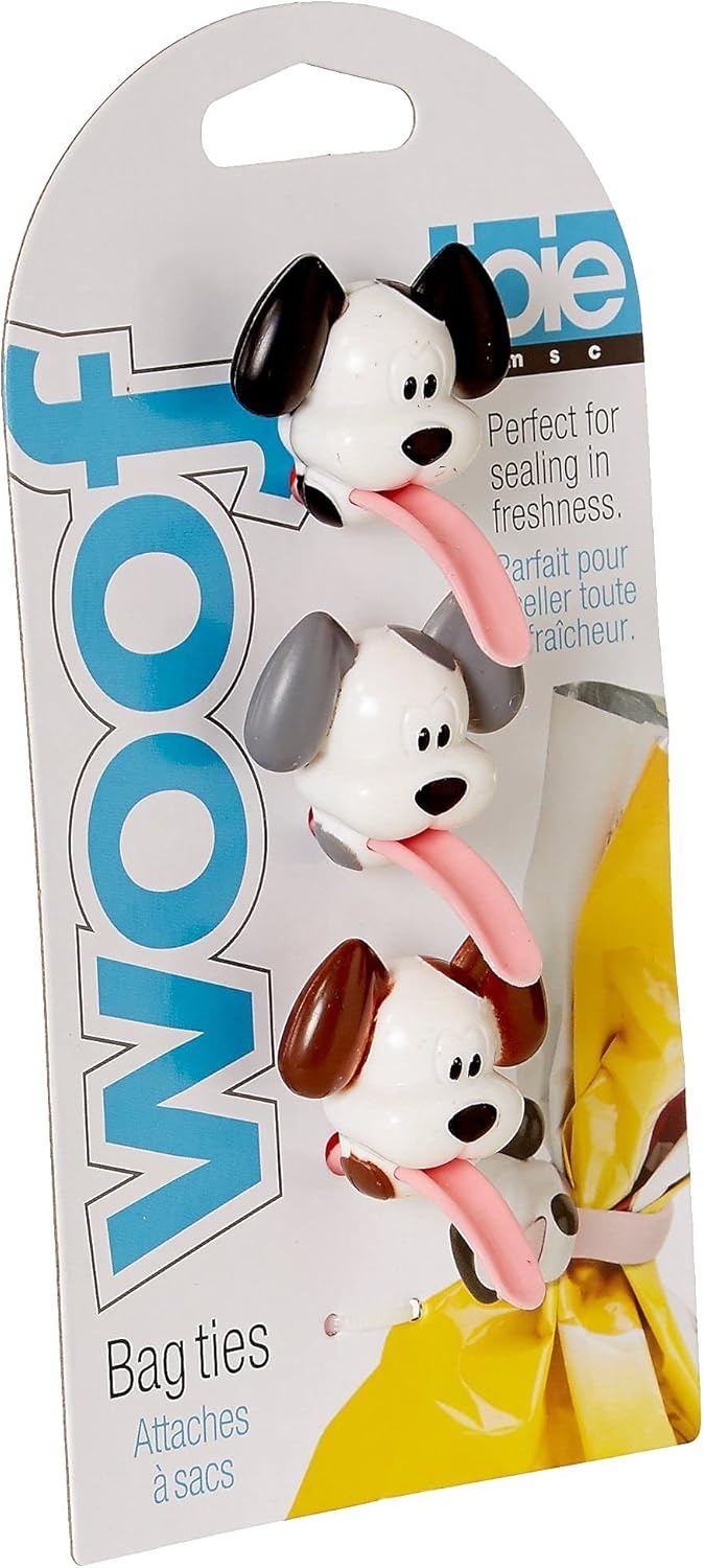 image:imageJoie Woof MultiUse Reusable Kitchen Ties Keep Food Bags Closed for Freshness Organize Cords Cute Cloth Napkin Ring Set of 3 DogThemed Storage Gadget Silicone Chip ClipsDog Bag Ties