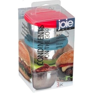 image:imageJoie Condiments On The Go Mini Stainless Steel Containers with LeakProof Silicone Lids Ideal for Lunchbox Dip or Dressing BPAFree Dishwasher Safe Assorted Colors Set of 3One Size