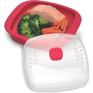 image:imageJoie Microwave Silicone Steamer Vented Food Cooker Pot with Steam Basket and Lid Ideal for Cooking Vegetables Fish and Dumplings BPAFree Colors May Vary